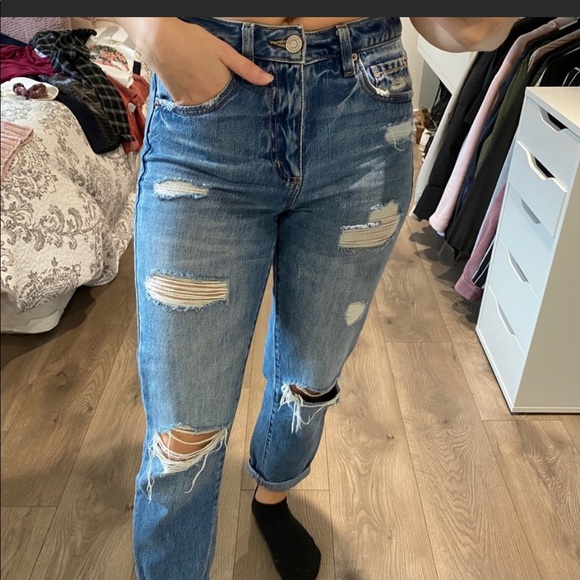Garage dark blue high rise ripped mom jeans - Picture 2 of 3